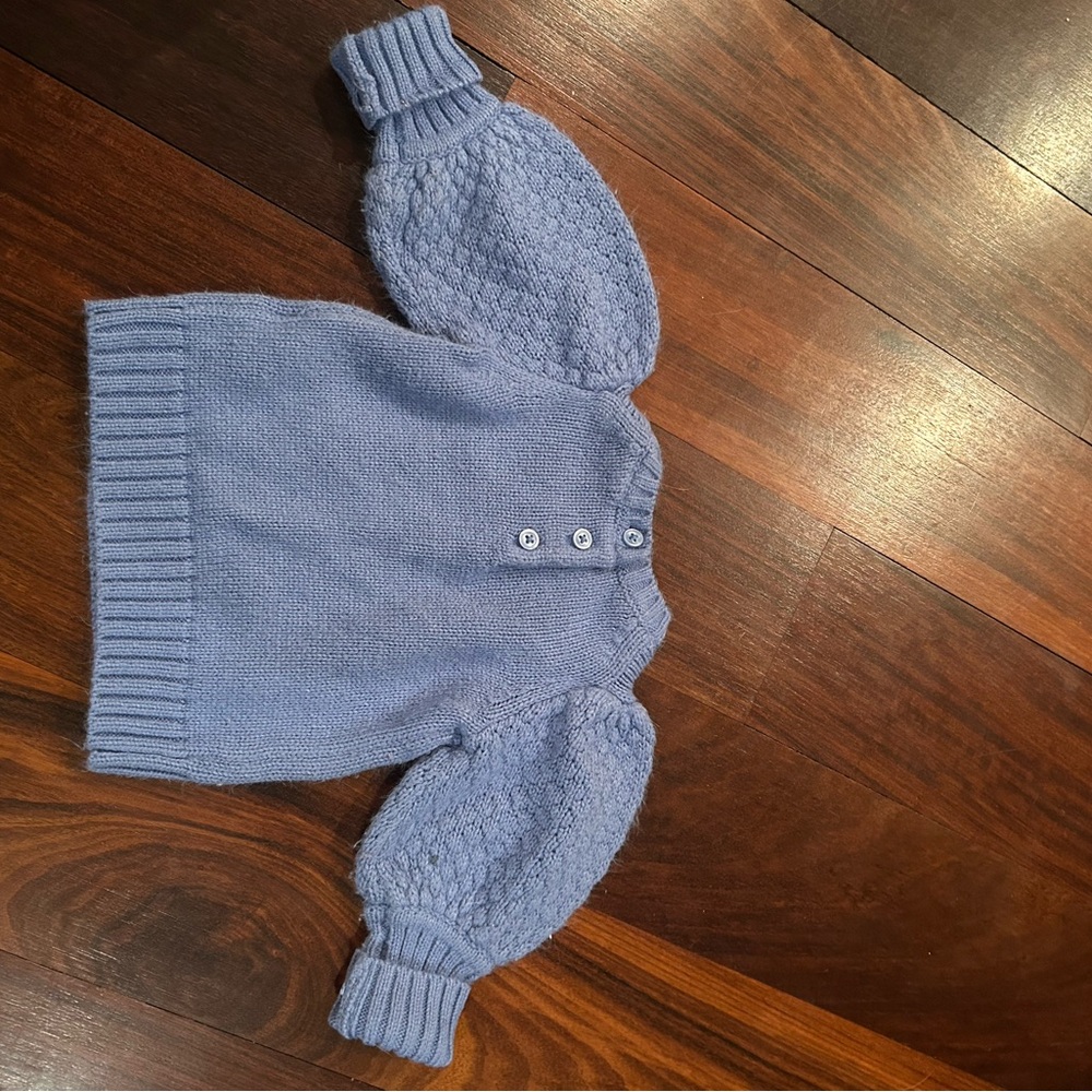 Janie and Jack Blue Baby Girl’s Cable Knit Sweater 6-12 Months Like New - Picture 2 of 5
